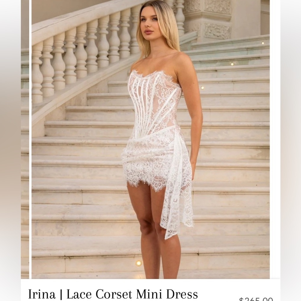 Irina Lace Corset Strapless Mini Dress - White